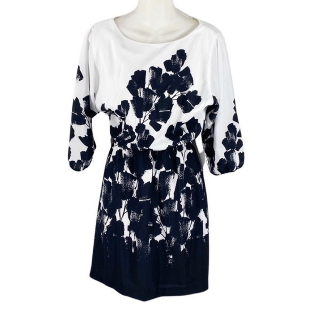 WHBM white black floral ombré blouson dress XXS QQ26